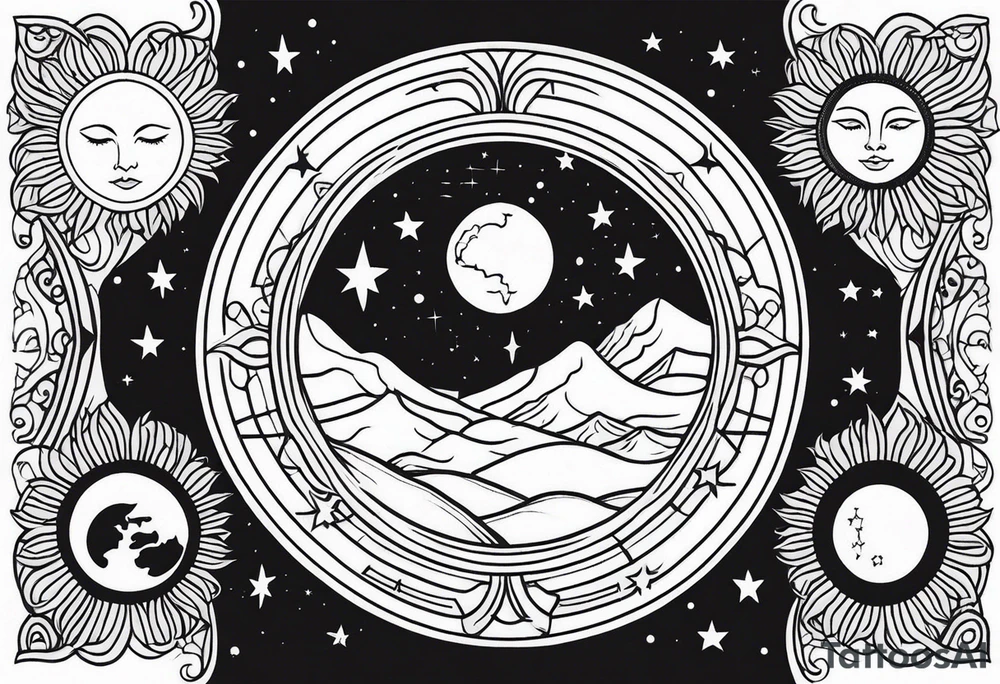 Mother earth celestial stars moon sun tattoo idea