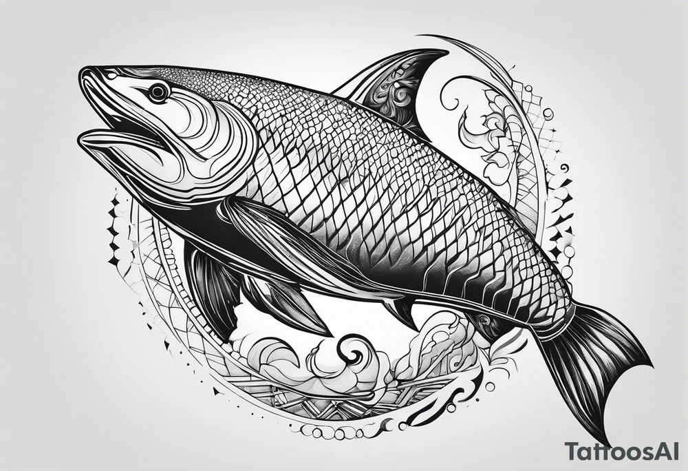 ocean, géométric, animal tattoo idea