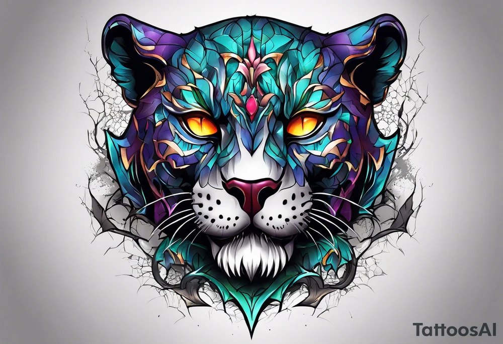 Panther skull cracked tattoo idea