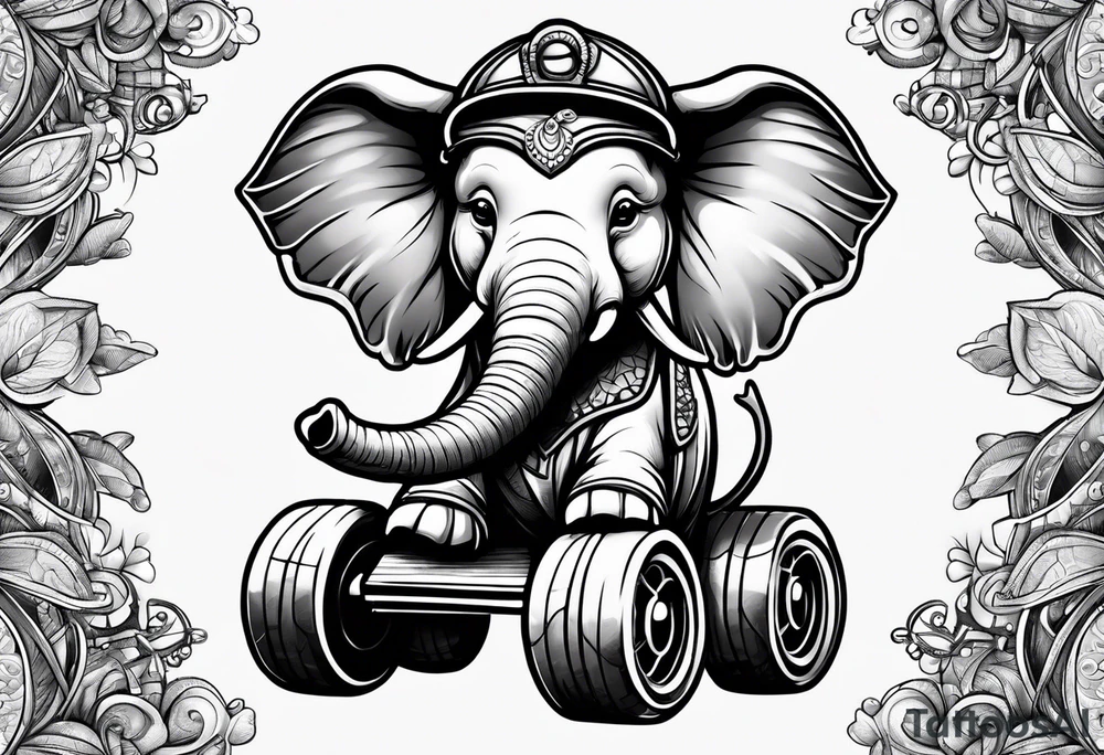 Elephant wearing a helmet and roller skates tattoo idea