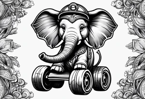 Elephant wearing a helmet and roller skates tattoo idea
