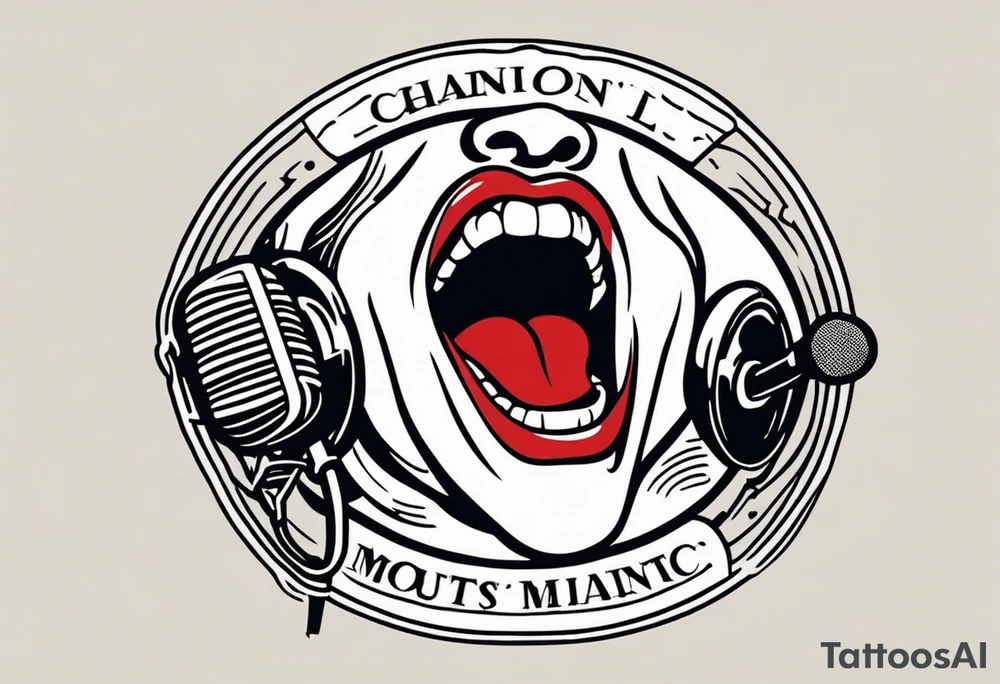 traditional vintage tattoo of mouth singing in microphone simple tattoo idea