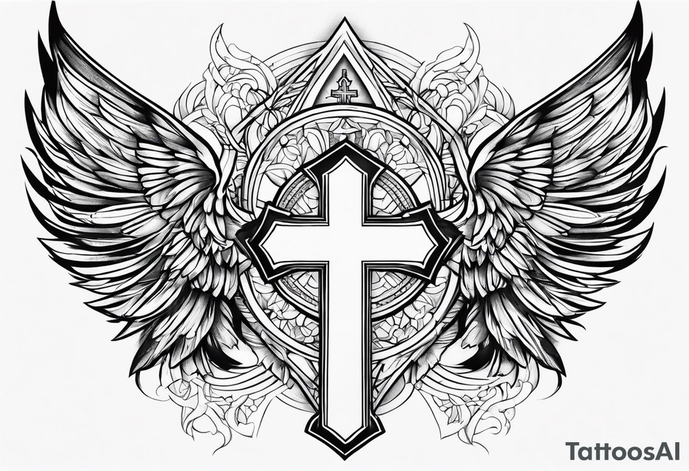 Brother and sister tattoo for mother passing away with a cross on my tricep and a wing in by bicep tattoo idea