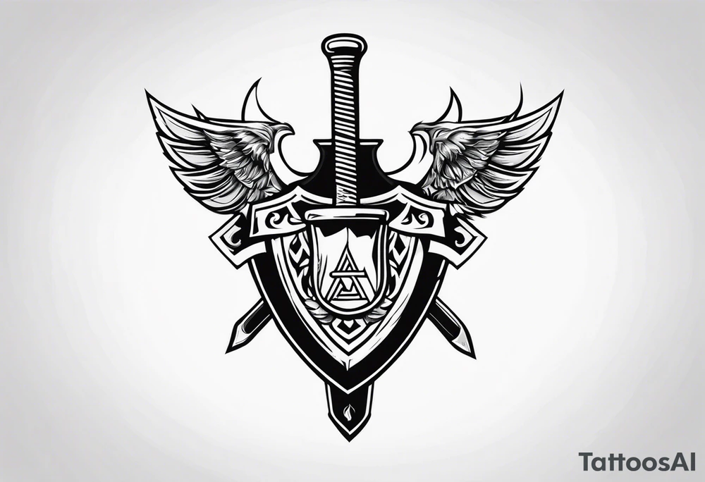 Valhalla shield valknut sword axe flames cloud tattoo idea Valhalla shield valknut sword axe flames cloud tattoo idea