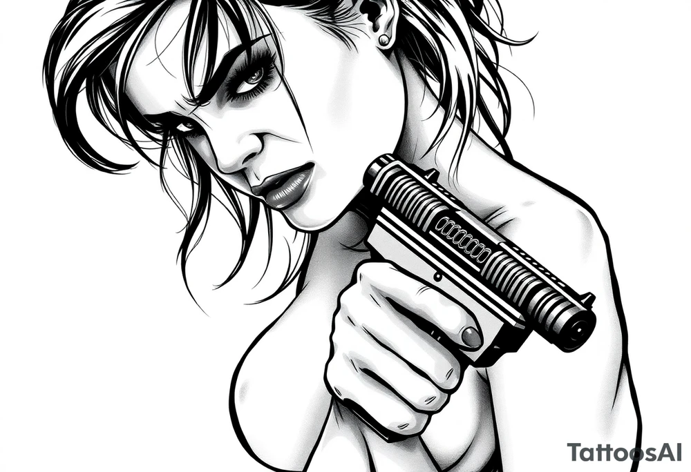 naked girl with gun, angry tattoo idea
