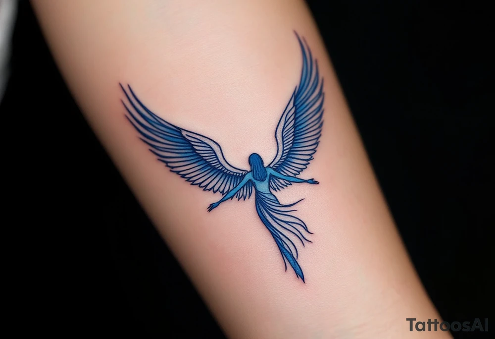 A sapphire-blue winged Isis, arms outstretched in divine motherhood. tattoo idea