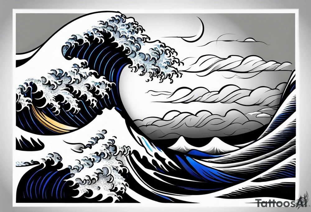 Full sleeve waves black with blue accent struggle perseverance tattoo idea