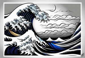 Full sleeve waves black with blue accent struggle perseverance tattoo idea