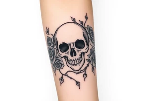 gothic skull intertwined with climbing roses and thorny vines tattoo idea
