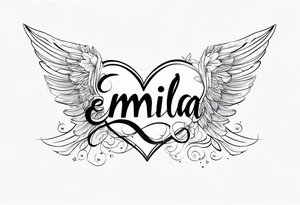 Emilia name with heart or wings tattoo idea