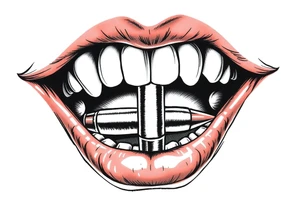 A set of lips snarling with 50cal round between teeth tattoo idea