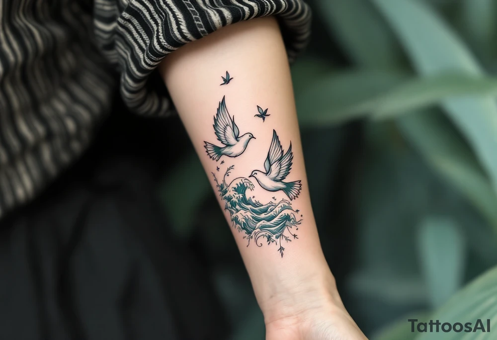 平安 (píng’ān, “peace”) in jade green is often shown with doves or waves for a tranquil life journey. tattoo idea