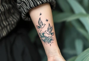 平安 (píng’ān, “peace”) in jade green is often shown with doves or waves for a tranquil life journey. tattoo idea