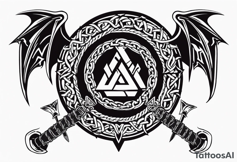 Valhalla sword shield dragon axe Valknut barbed wire chains fire tattoo idea Valhalla sword shield dragon axe Valknut barbed wire chains fire tattoo idea