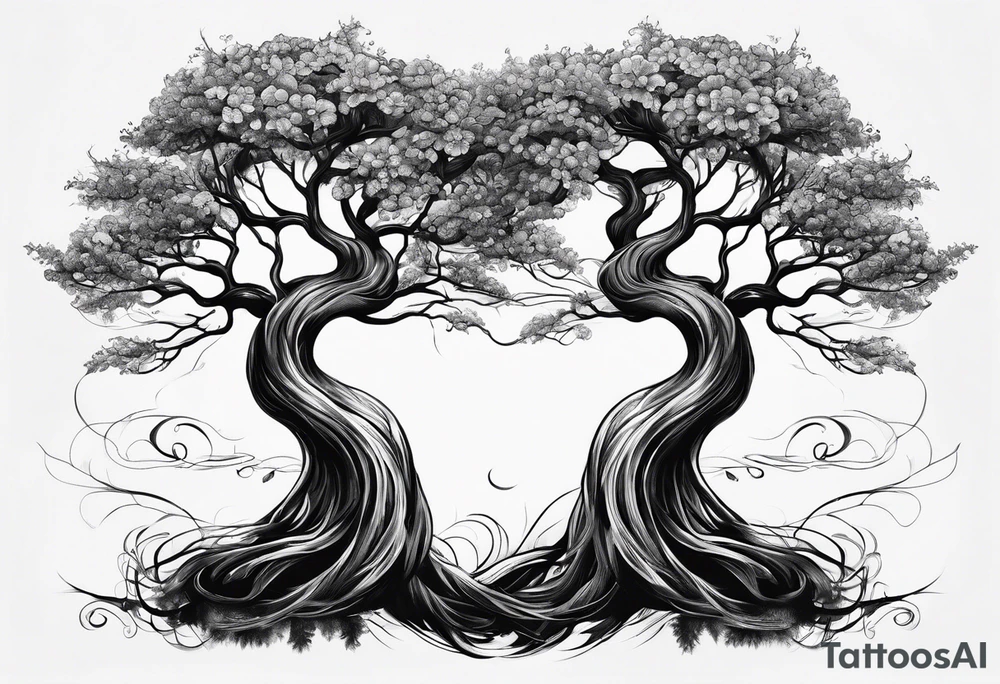 Two seperate trees twisting together tattoo idea
