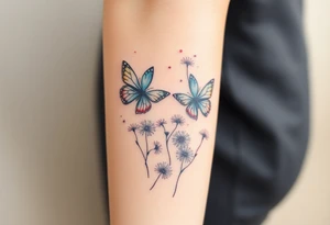 ethereal butterflies with vines of dandelions blowing in the wind tattoo idea