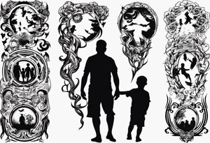 Silhouette of a father with two children tattoo idea