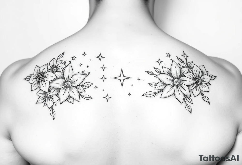 stars flowers tattoo idea