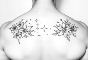 stars flowers tattoo idea
