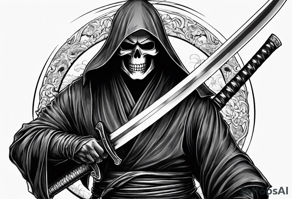 katana with grim reaper tattoo idea