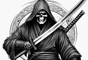 katana with grim reaper tattoo idea