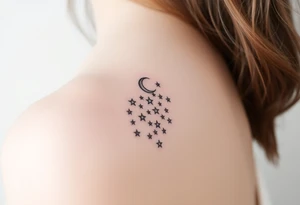 Cascade of stars with moon tattoo idea