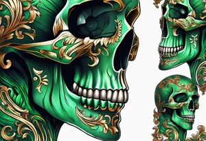 Scull profile with green eyes. P tattoo idea