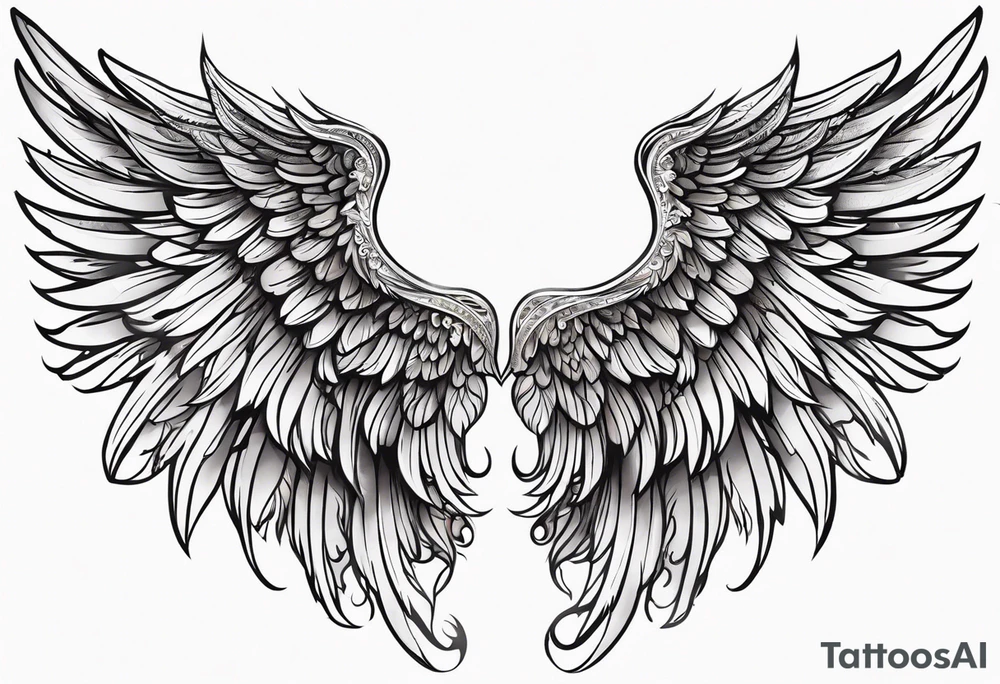 beautiful angel wings. with flilgree in the background tattoo idea