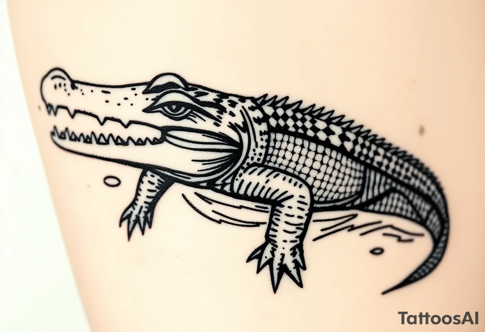 powerful crocodile swimming in water tattoo idea
