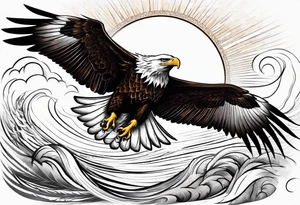eagle gliding with sun in the back tattoo idea