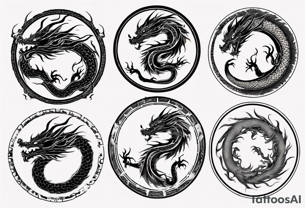 Chinese dragon in a circular shape with "02.03" written on its skin tattoo idea