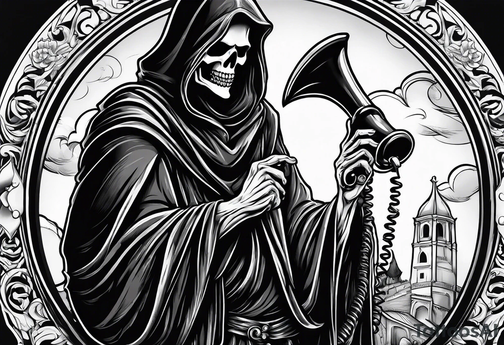 Grim reaper talking on a telephone tattoo idea