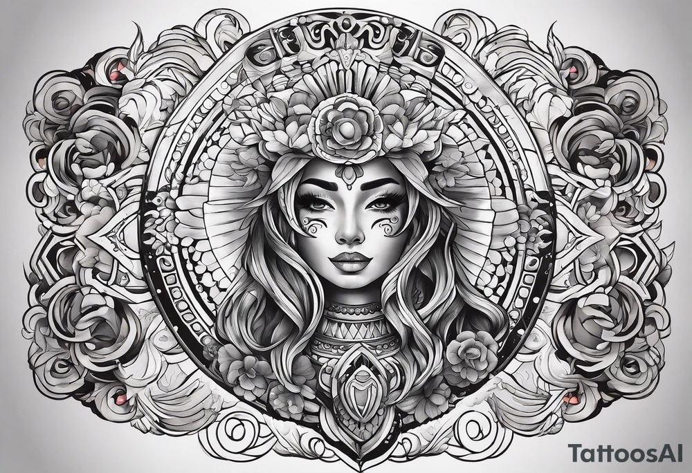 Arm sleeve inspired by Mexican American imagery and space tattoo idea