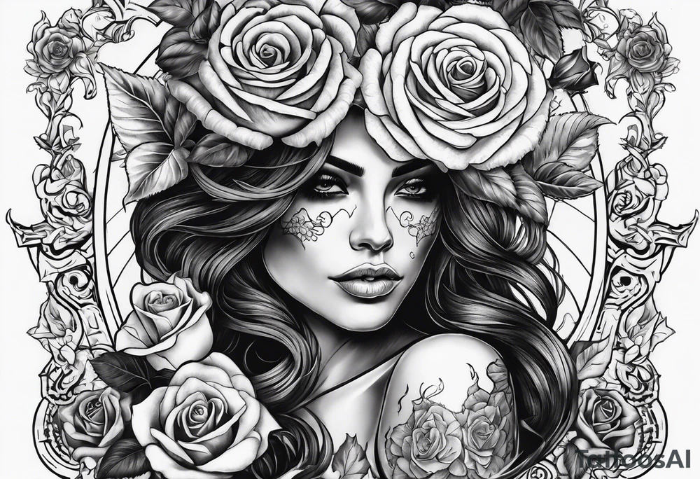 Death women with roses tattoo idea