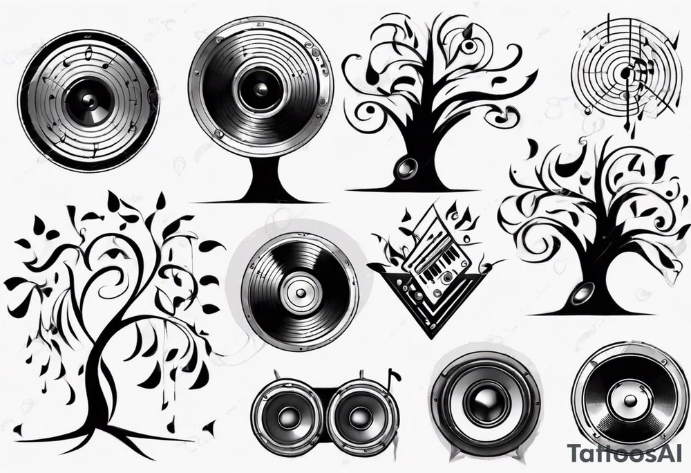 music speaker note tree stave DJ tattoo idea
