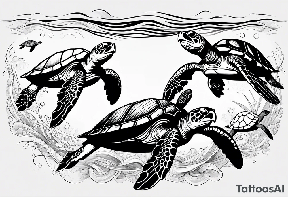 four sea turtles swimming in a row tattoo idea