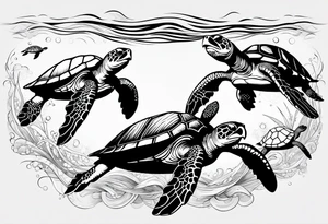 four sea turtles swimming in a row tattoo idea