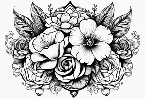 decorative chest piece with jewelry and flowers tattoo idea