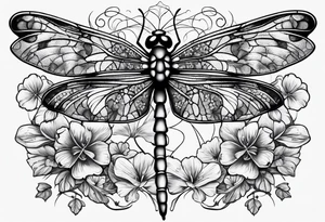 Dragon fly with clovers behind it tattoo idea