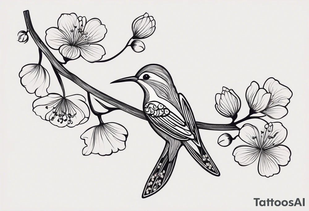 “Create a fine, delicate tattoo that starts at the lower back and extends to the middle of the back. The design should feature a thin, flowing Japanese plum branch, with small plum blossoms and ginkgo leaves subtly integrated into the branch. Carefully conceal the following elements within the design: a small, elegant horseshoe, a hummingbird in flight, a graceful butterfly, an antique pocket watch with intricate details, and a small, sparkling diamond. Ensure that these elements blend seamlessly and harmoniously into the natural flow of the branch, creating a refined and elegant composition with all details appearing subtle and not overwhelming. The overall aesthetic should feel organic, balanced, and artistically intricate.” tattoo idea