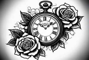 Pocket watch with train and roses tattoo idea