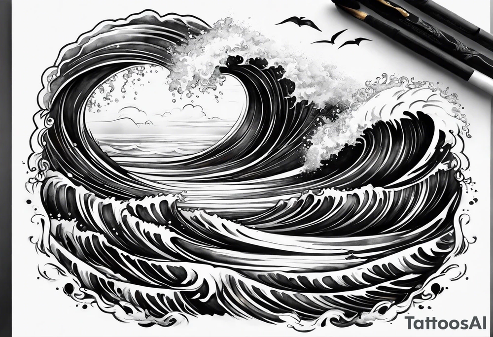 stormy sea, I am lonely and irresistible as a sea element tattoo idea