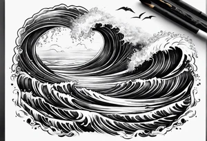 stormy sea, I am lonely and irresistible as a sea element tattoo idea