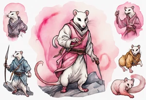 an ermine with pink fur attacking an angry medieval man tattoo idea