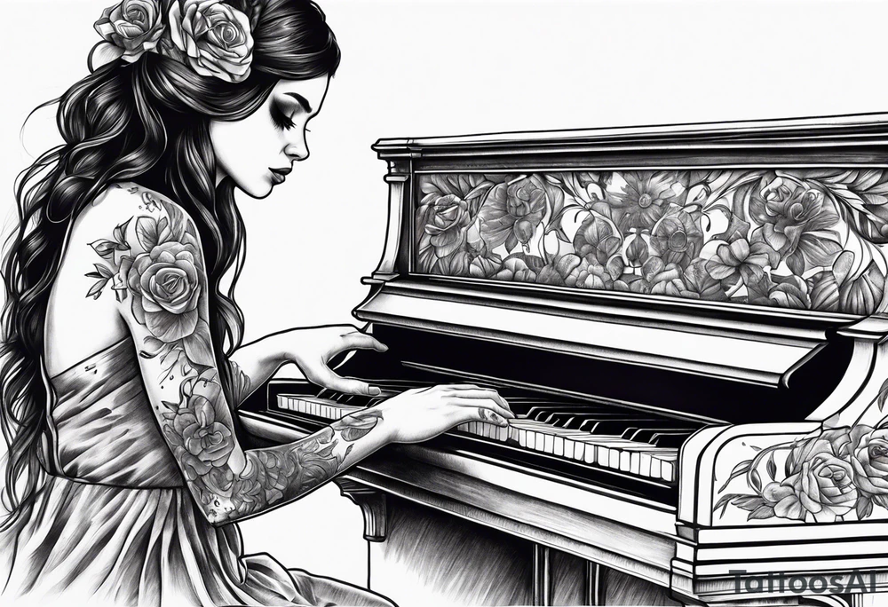 dead girl playing piano tattoo idea