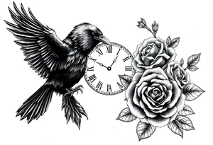 raven,roses,clock. tattoo idea