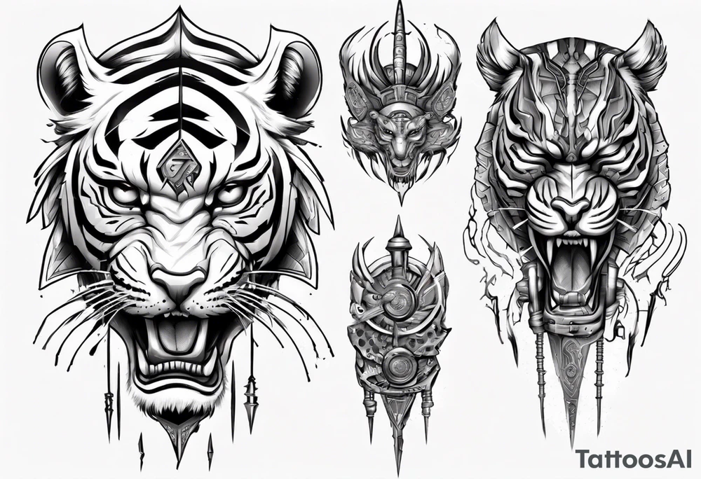 African Tiger warrior and lightning tattoo idea