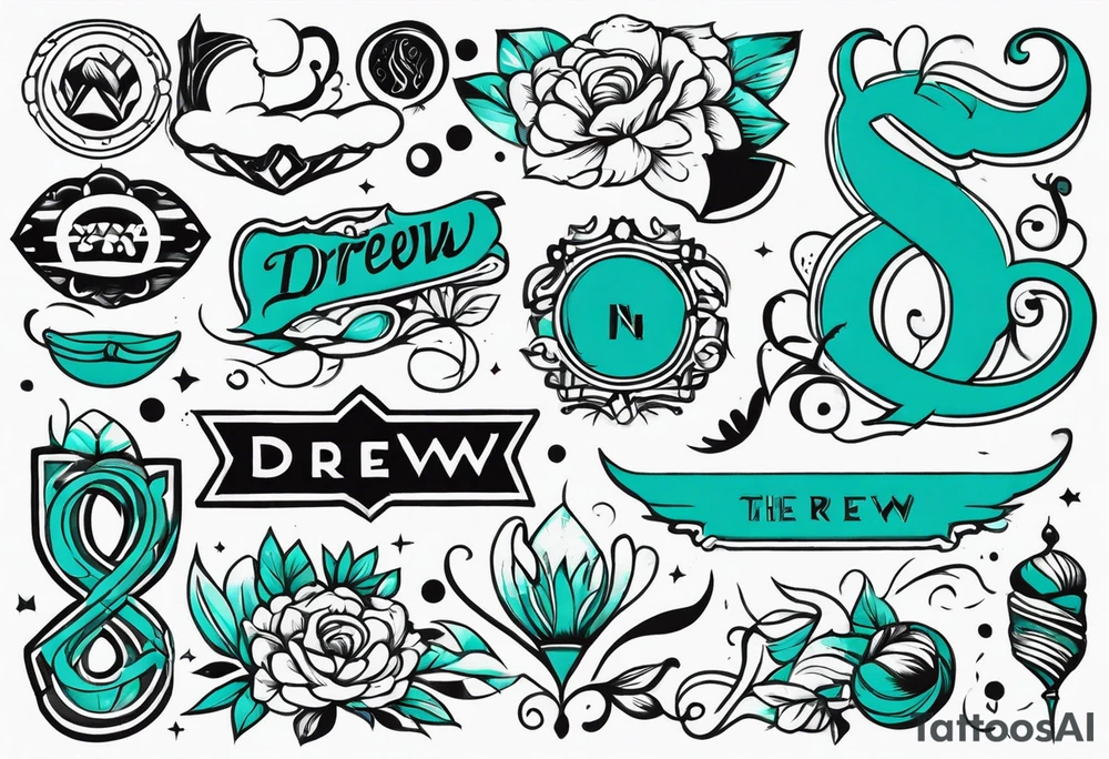 The name Drew with teal tattoo idea
