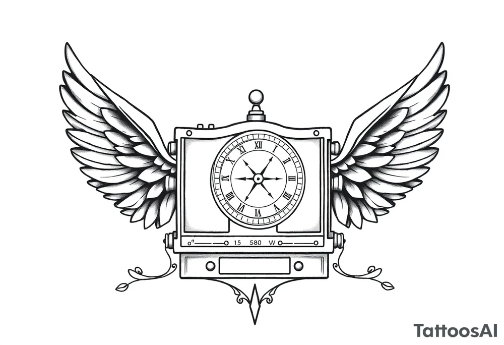 Slot machine with compass and clock with angel wings tattoo idea