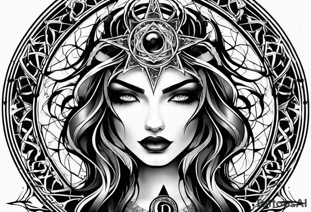 Lilith symbol inside a pentagram tattoo idea